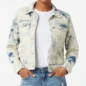 Free People Denim Jacket Womens XS Bleached Tie Dye Trucker Jean Grunge Distress